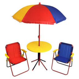 Relsy Kids Outdoor Patio Set: Table, 2X Chairs, Parasol - Multicoloured Garden Furniture For Children - thumbnail 2