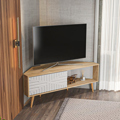 Decorotika Modern Mora Corner Tv Unit Sapphire Oak And White - image 1