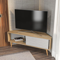 Decorotika Modern Mora Corner Tv Unit Sapphire Oak And White - thumbnail 3