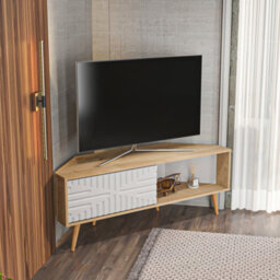 Decorotika Modern Mora Corner Tv Unit Sapphire Oak And White - thumbnail 1