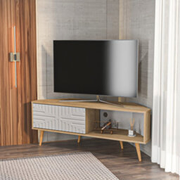 Decorotika Modern Mora Corner Tv Unit Sapphire Oak And White - thumbnail 2