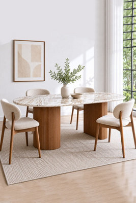 Upton Natural Marble Mango Wood Pedestal Dining Table 6 To 8 Seater - image 1