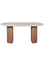 Upton Natural Marble Mango Wood Pedestal Dining Table 6 To 8 Seater - thumbnail 2