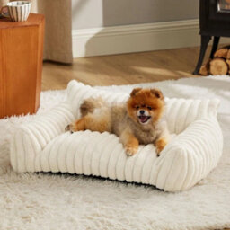 White-90Cm Luxury Plush Dog Bed Soft Ribbed Cat Pet Sofa Washable Calming 90Cm Pet Sofa - thumbnail 2