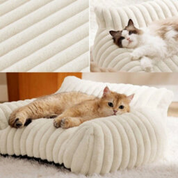 White-90Cm Luxury Plush Dog Bed Soft Ribbed Cat Pet Sofa Washable Calming 90Cm Pet Sofa - thumbnail 3