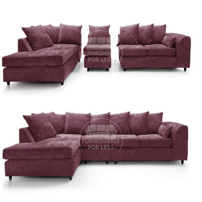 Furnishings For Less UK Monaco Chenille Fabric 5 Seater L Shaped Corner Sofa  Purple Left Hand Facing