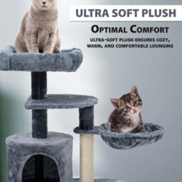 Charcoal Grey Cat Tree Scratching Post Large Multilevel Climbing Tower Activity Centre - thumbnail 5