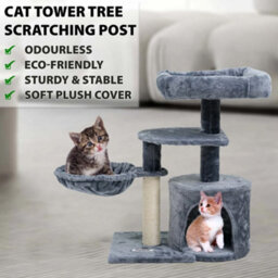 Charcoal Grey Cat Tree Scratching Post Large Multilevel Climbing Tower Activity Centre - thumbnail 6
