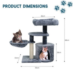 Charcoal Grey Cat Tree Scratching Post Large Multilevel Climbing Tower Activity Centre - thumbnail 2