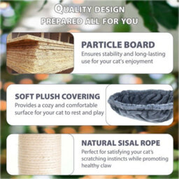 Charcoal Grey Cat Tree Scratching Post Large Multilevel Climbing Tower Activity Centre - thumbnail 7