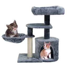 Charcoal Grey Cat Tree Scratching Post Large Multilevel Climbing Tower Activity Centre - thumbnail 3
