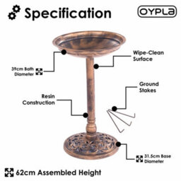 Oypla Traditional Ornamental Pedestal Garden Water Bird Bath (Bronze) - thumbnail 3