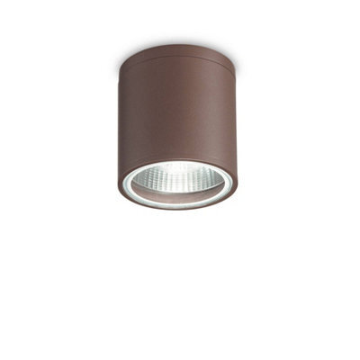 Ideal Lux Luminosa Gun 1 Light Round Surface Mounted Downlight Coffee Ip44