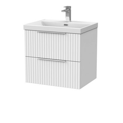 Balterley Callingwood Contemporary Wall Hung 2 Drawer Vanity Unit With Thin-Edge Ceramic Basin , 600mm, Matt White - image 1