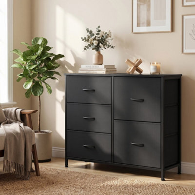 Ledrem Chest Of Drawers, Storage Unit With 5 Fabric Drawers And Wooden Top, 98.7 X 30 X 74.7 Cm, Black - image 1