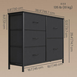 Ledrem Chest Of Drawers, Storage Unit With 5 Fabric Drawers And Wooden Top, 98.7 X 30 X 74.7 Cm, Black - thumbnail 4