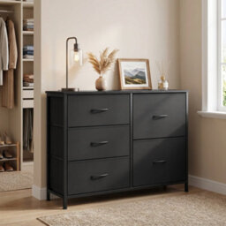 Ledrem Chest Of Drawers, Storage Unit With 5 Fabric Drawers And Wooden Top, 98.7 X 30 X 74.7 Cm, Black - thumbnail 5