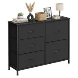 Ledrem Chest Of Drawers, Storage Unit With 5 Fabric Drawers And Wooden Top, 98.7 X 30 X 74.7 Cm, Black - thumbnail 3