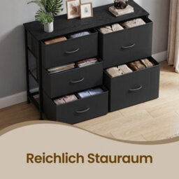 Ledrem Chest Of Drawers, Storage Unit With 5 Fabric Drawers And Wooden Top, 98.7 X 30 X 74.7 Cm, Black - thumbnail 6