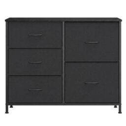Ledrem Chest Of Drawers, Storage Unit With 5 Fabric Drawers And Wooden Top, 98.7 X 30 X 74.7 Cm, Black - thumbnail 2