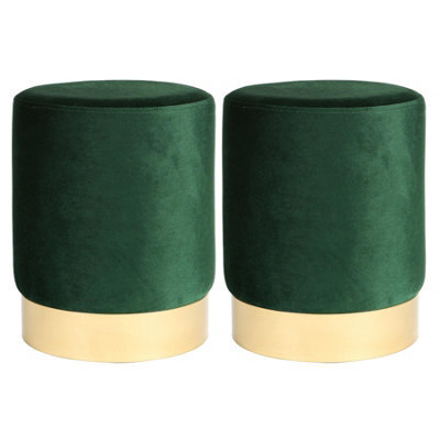 Harbour Housewares 2X Round Velvet Foot Stools - Green - Modern Dressing Table Pouffe Footstool Vanity Seats Vanity Chair Pouf - image 1