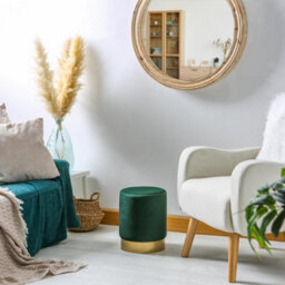 Harbour Housewares 2X Round Velvet Foot Stools - Green - Modern Dressing Table Pouffe Footstool Vanity Seats Vanity Chair Pouf - thumbnail 6