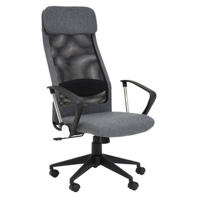 Orsina Comfortable Black Mesh And Grey Fabric Home Office Chair, Ergonomic Work From Home Chair, Movable Sleek Chair - image 1