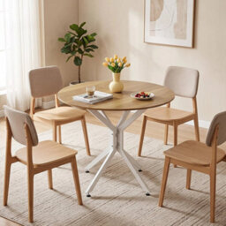 White Round Extendable Kitchen Table For Small Apartment And Living Room - thumbnail 1