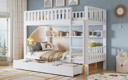 Btm Bunk Bed, Kids Children, 3Ft Solid Pine Wood Single Bed Frame & Under Bed Slide Drawer Storage, With Shelf, White (90X190Cm) - thumbnail 9