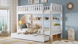 Btm Bunk Bed, Kids Children, 3Ft Solid Pine Wood Single Bed Frame & Under Bed Slide Drawer Storage, With Shelf, White (90X190Cm) - thumbnail 7