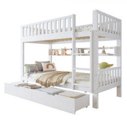 Btm Bunk Bed, Kids Children, 3Ft Solid Pine Wood Single Bed Frame & Under Bed Slide Drawer Storage, With Shelf, White (90X190Cm) - thumbnail 5
