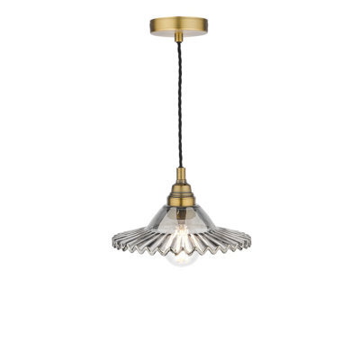 DAR Laura Ashley Pippa Pendant Aged Brass Smoked Glass