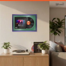 "AK Frames 25X17"" Purple Modern Vinyl Record Frame With Emerald Mount For 12 Inch Lp Cover & Disc - Overlapped Design" - thumbnail 5