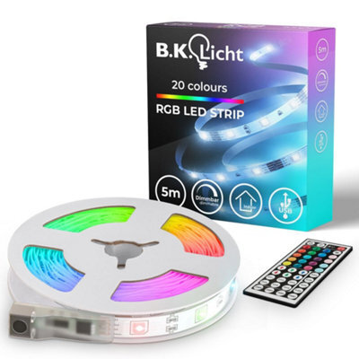 B.k.licht 5M Rgb Led Strip Light Tape Usb Remote Control Colour Changing Tv Gaming - image 1
