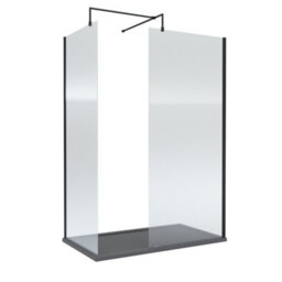 Balterley 8mm Fluted Glass Walk In Wetroom Screen With Matt Black Profile And Slate Grey Shower Tray - 1400 X 800mm - thumbnail 1
