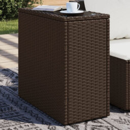 Walplus Garden Side Table With Glass Top Brown 58X27.5X55 Cm Poly Rattan