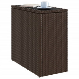 Walplus Garden Side Table With Glass Top Brown 58X27.5X55 Cm Poly Rattan - thumbnail 4