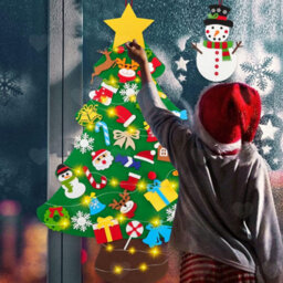 Amorly Diy Felt Christmas Tree For Toddlers, 100Cm Kit With 40 Ornaments 5M Light String, Interactive Wall Hanging Xmas Home Decoration - thumbnail 1