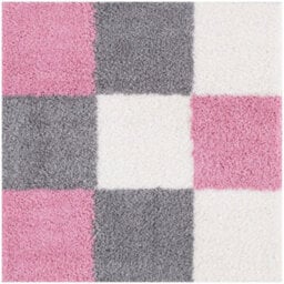 The Rugs Pink Grey And Ivory Soft Checkerboard Design Fluffy Shaggy Rugs And Runners High Pile Living Room Kitchen Hallway 381 - thumbnail 1