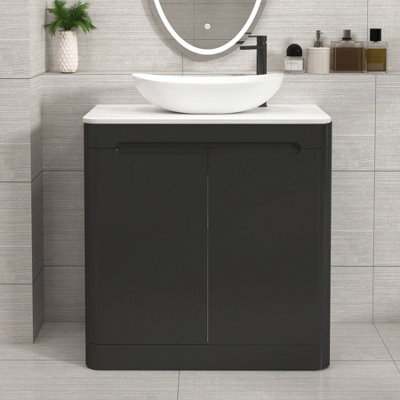 Royal Bathrooms Venice 800mm Matt Nocturne Black Freestanding Bathroom Countertop Vanity Unit 2 Door With Cesar Basin - image 1