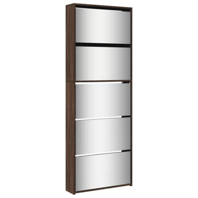 Berkfield Modern Shoe Cabinet With Mirror 5-Layer Brown Oak 63X17X169.5 Cm