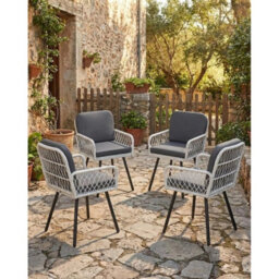 4 Pcs Patio Garden Dining Chair With Cushion Metal Frame Rattan Wicker Armchair - thumbnail 5