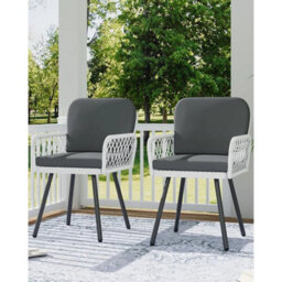 4 Pcs Patio Garden Dining Chair With Cushion Metal Frame Rattan Wicker Armchair - thumbnail 3