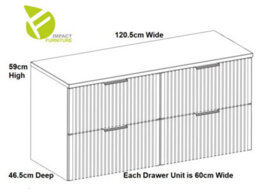 Impact Furniture Bathroom Double Vanity Unit 1200mm Countertop Wall Hung Drawer Cabinet Ribbed Black Modern Fluted Adel - thumbnail 9