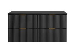 Impact Furniture Bathroom Double Vanity Unit 1200mm Countertop Wall Hung Drawer Cabinet Ribbed Black Modern Fluted Adel - thumbnail 5