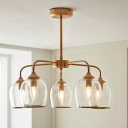 Luminosa Lighting Luminosa Ashcroft Multi Arm Pendant Ceiling Light Brushed Aged Brass Plate & Clear Glass 5X E14 - thumbnail 3