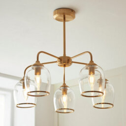 Luminosa Lighting Luminosa Ashcroft Multi Arm Pendant Ceiling Light Brushed Aged Brass Plate & Clear Glass 5X E14 - thumbnail 4