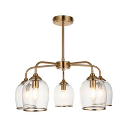 Luminosa Lighting Luminosa Ashcroft Multi Arm Pendant Ceiling Light Brushed Aged Brass Plate & Clear Glass 5X E14 - thumbnail 1