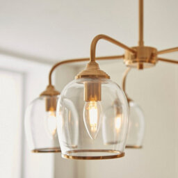 Luminosa Lighting Luminosa Ashcroft Multi Arm Pendant Ceiling Light Brushed Aged Brass Plate & Clear Glass 5X E14 - thumbnail 5