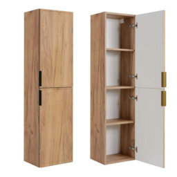 Heze Furniture Slim Modern 2 Cabinets Set Vanity Unit 120Cm With Worktop & Tall Cabinet 136Cm - Gold Craft Oak - thumbnail 3